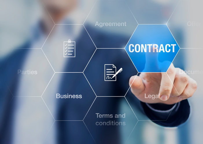 Businessman pressing contract on a screen, concept about business