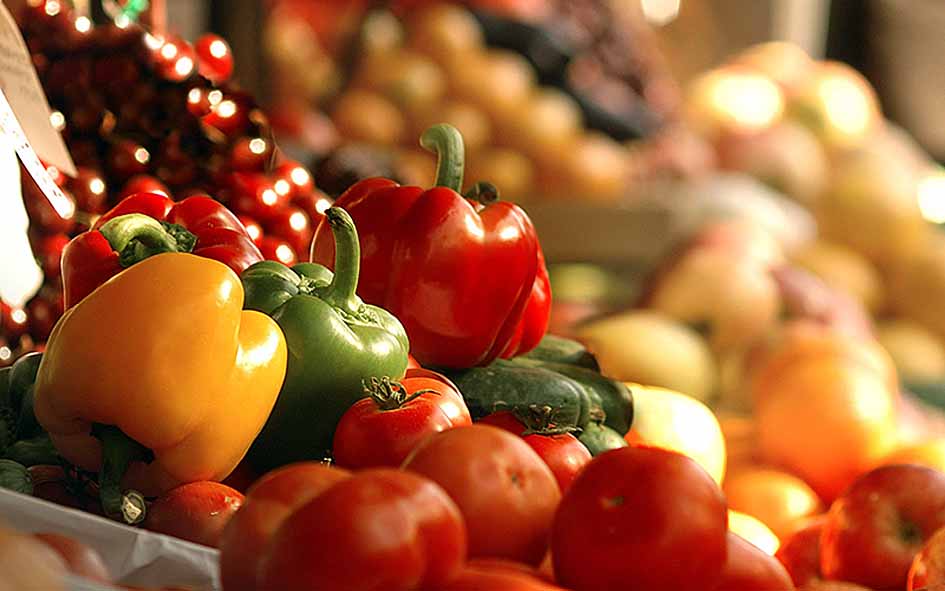 Fresh vegetables and fruits at the market