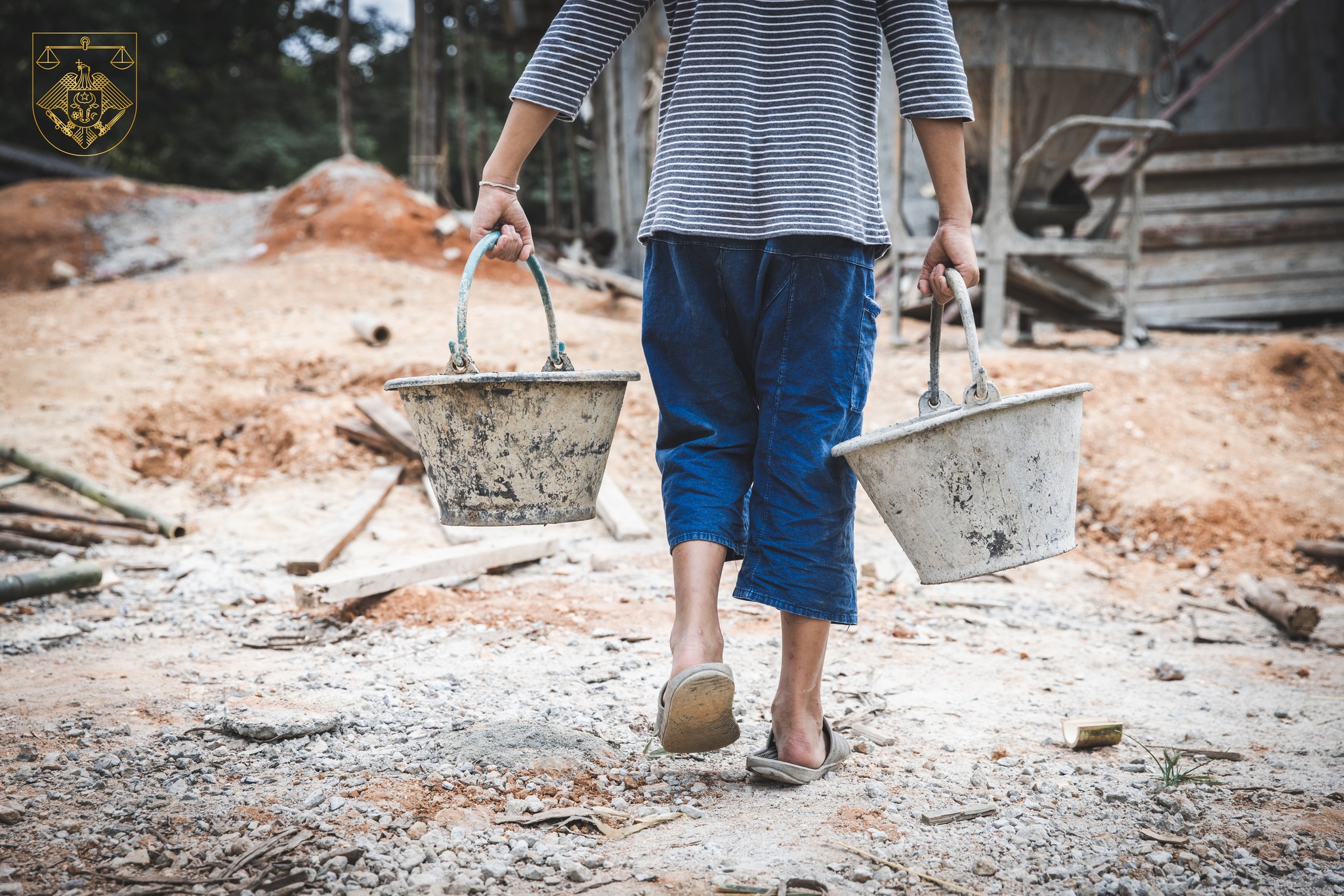 Poor children are forced to work construction, Violence children and trafficking concept,Anti-child labor, Rights Day on December 10.