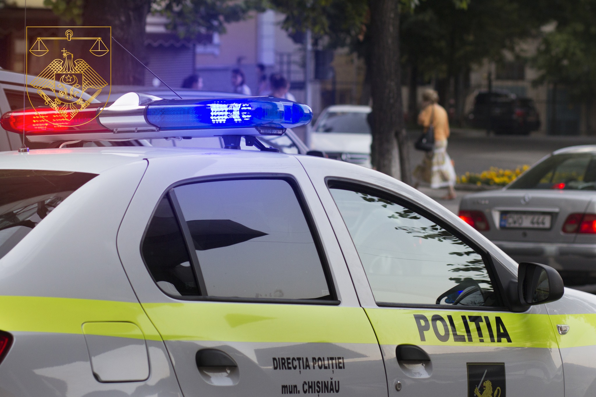 Chisinau, Moldova: July 10, 2016: The car of the Moldovan police in Chisinau street. Inscription on the car - Police