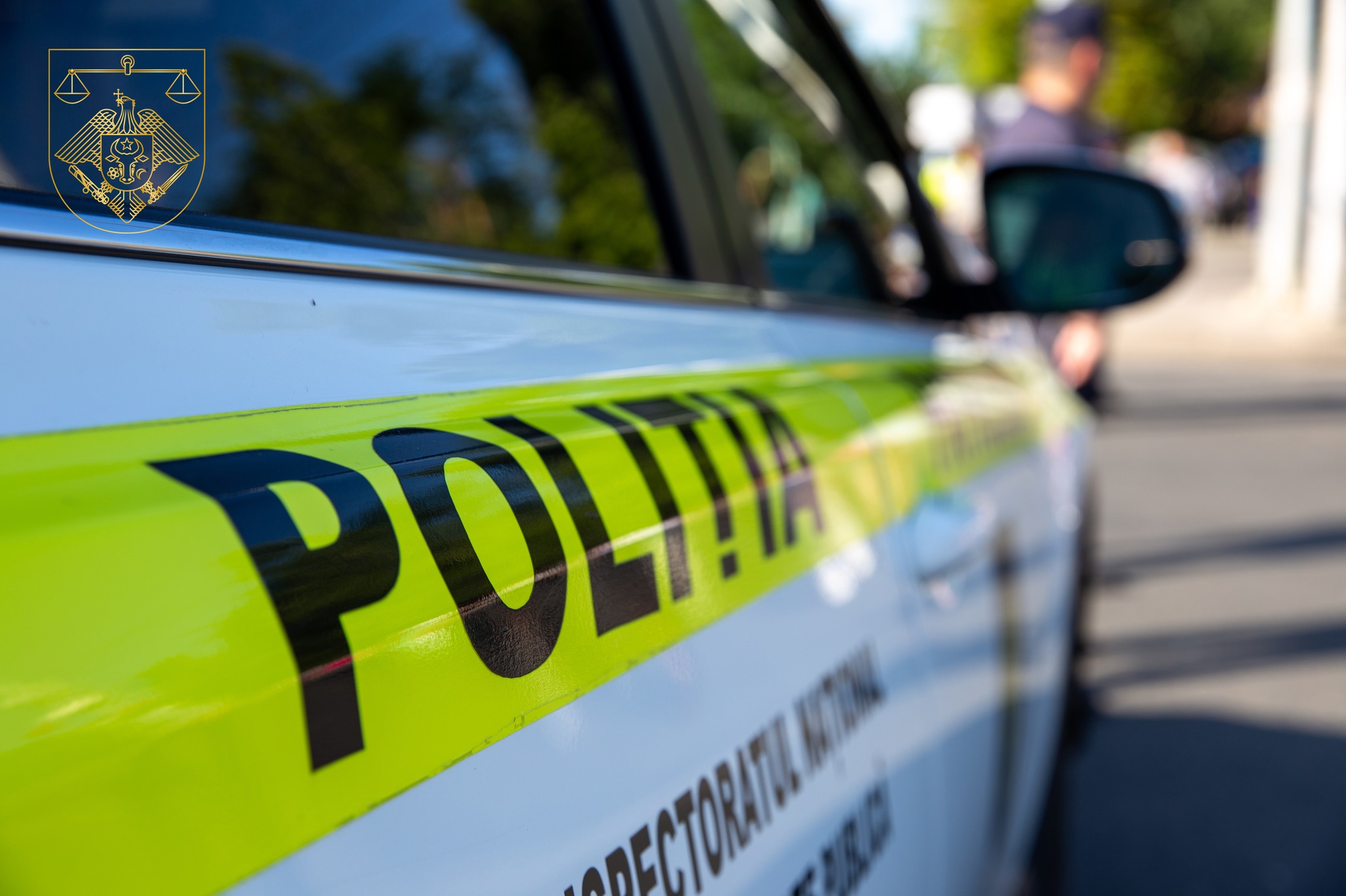 Chisinau, Moldova: June 19, 2022: The car of the Moldovan police in Chisinau street. Inscription on the car - Police